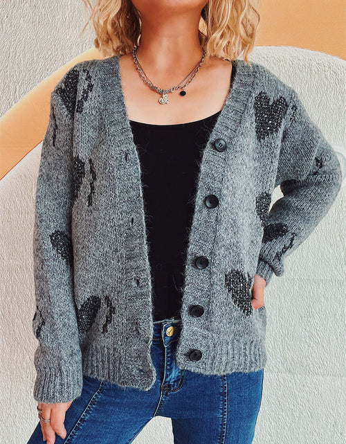 Load image into Gallery viewer, Heart Button Up Long Sleeve Cardigan
