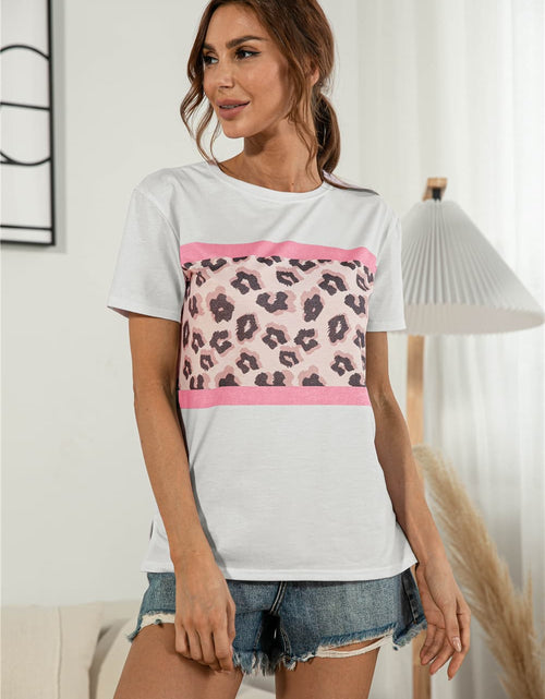 Load image into Gallery viewer, Leopard Color Block Side Slit Tee
