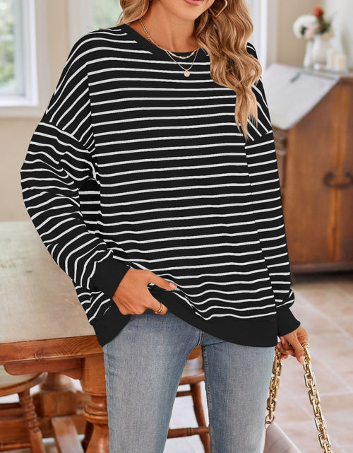 Load image into Gallery viewer, Lovelet Striped Round Neck Long Sleeve Sweatshirt
