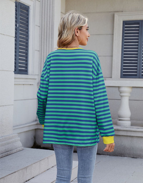 Load image into Gallery viewer, Lace-Up Striped Long Sleeve T-Shirt

