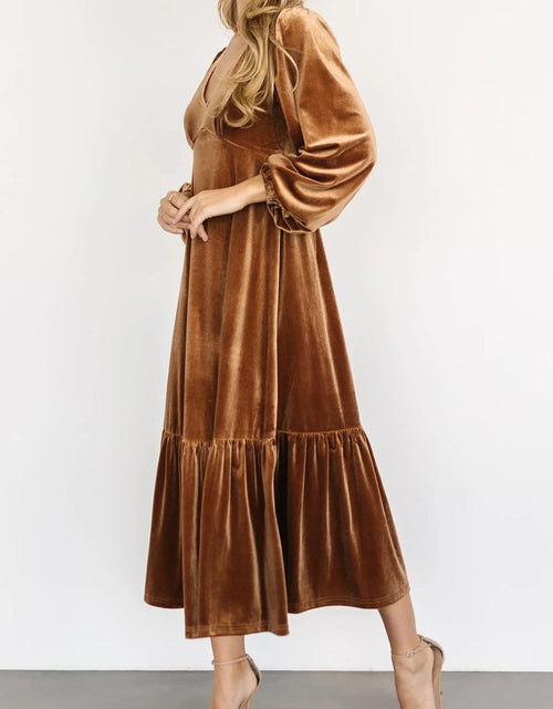 Load image into Gallery viewer, V-Neck Long Sleeve Midi Velvet Dress
