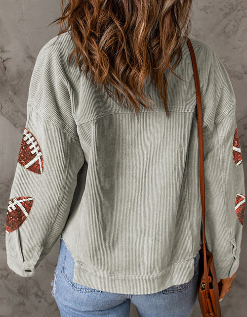Load image into Gallery viewer, Football Sequin Button Up Dropped Shoulder Jacket
