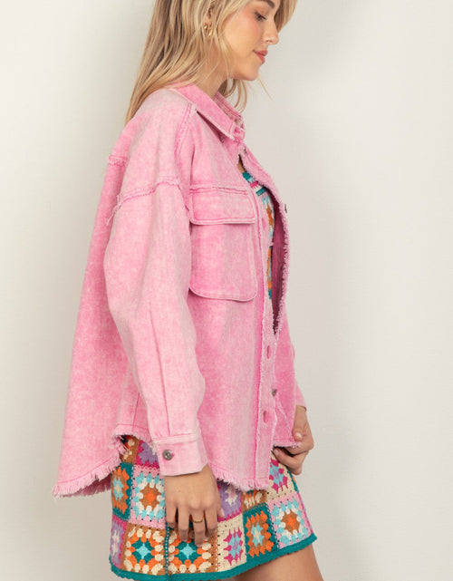 Load image into Gallery viewer, VERY J Full Size Button Up Raw Hem Long Sleeve Jacket
