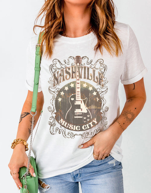 Load image into Gallery viewer, Guitar Graphic Round Neck Short Sleeve T-Shirt
