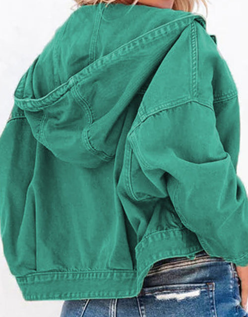 Load image into Gallery viewer, Hooded Dropped Shoulder Denim Jacket
