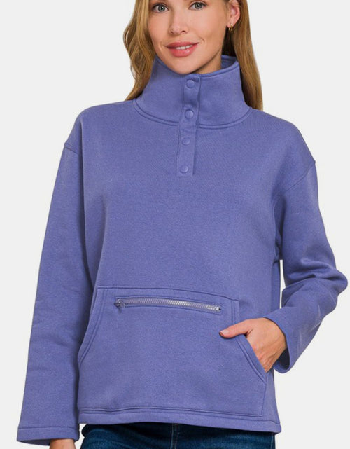 Load image into Gallery viewer, Zenana Turtleneck Half Snap Fleece Sweatshirt
