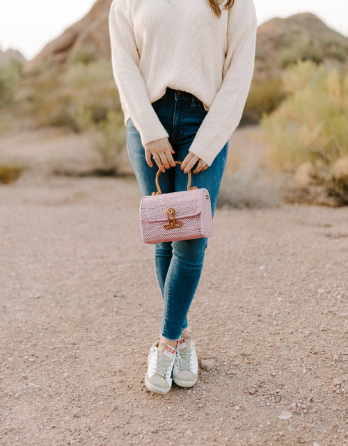Load image into Gallery viewer, ALICE RATTAN HANDBAG IN PINK by POPPY + SAGE
