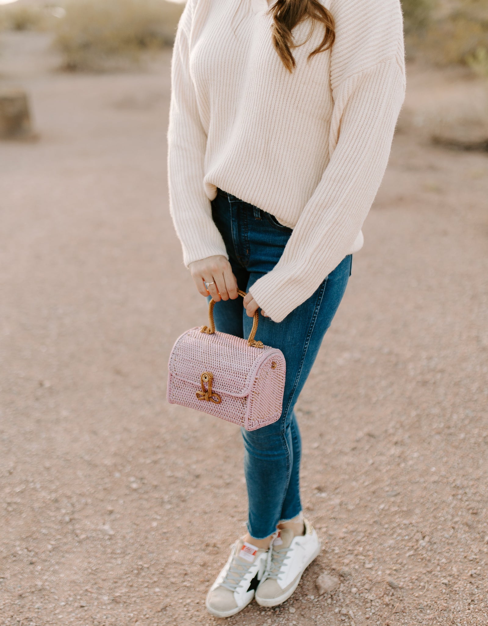 ALICE RATTAN HANDBAG IN PINK by POPPY + SAGE