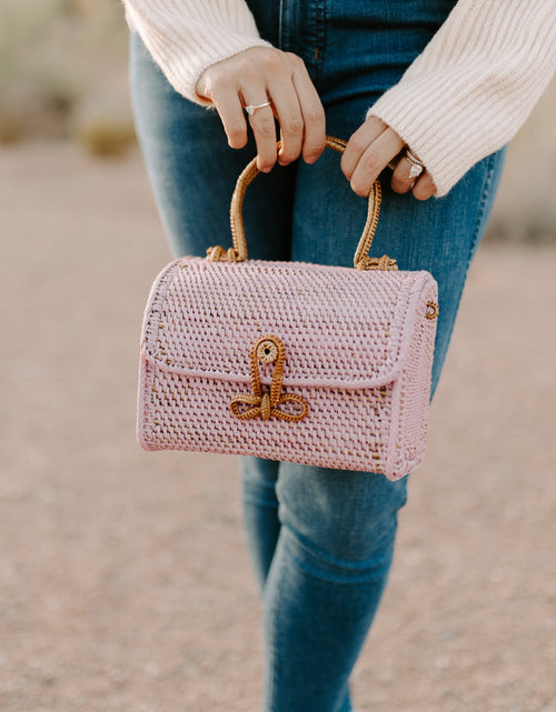 Load image into Gallery viewer, ALICE RATTAN HANDBAG IN PINK by POPPY + SAGE

