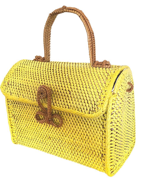 Load image into Gallery viewer, ALICE RATTAN HANDBAG IN YELLOW by POPPY + SAGE
