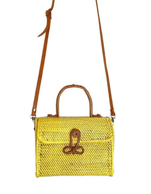 Load image into Gallery viewer, ALICE RATTAN HANDBAG IN YELLOW by POPPY + SAGE
