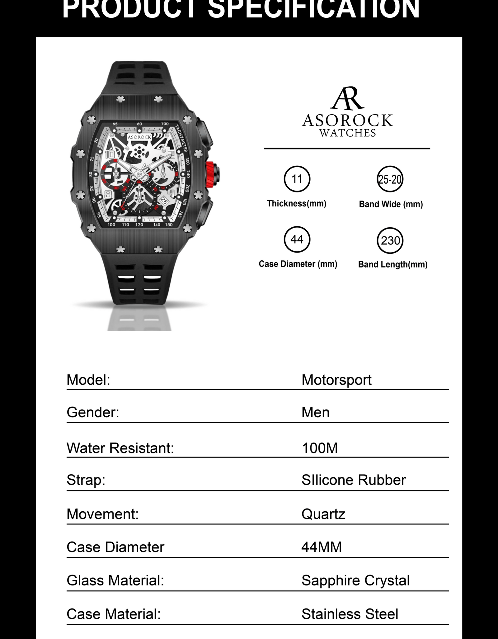 All Black Motorsport by ASOROCK WATCHES