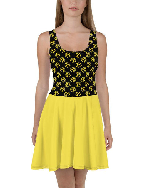 Load image into Gallery viewer, Ancap Anarchy Skater Dress (yellow) by Proud Libertarian
