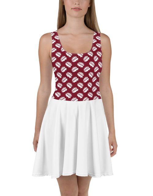 Load image into Gallery viewer, Maroon Porcupine Skater Dress (White) by Proud Libertarian
