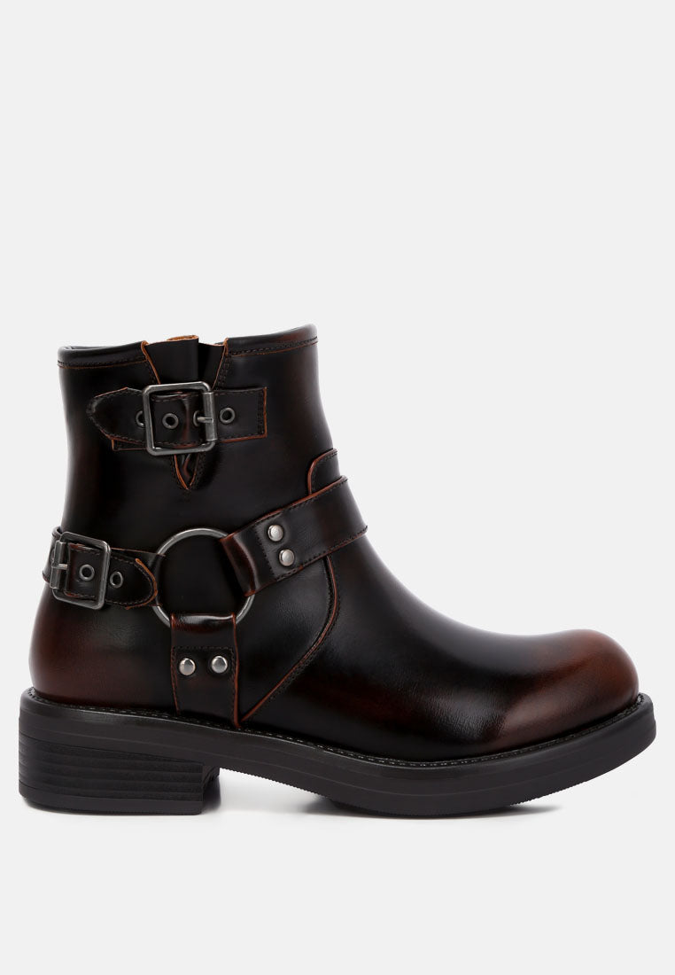 allux brushed faux leather pin buckle boots by London Rag