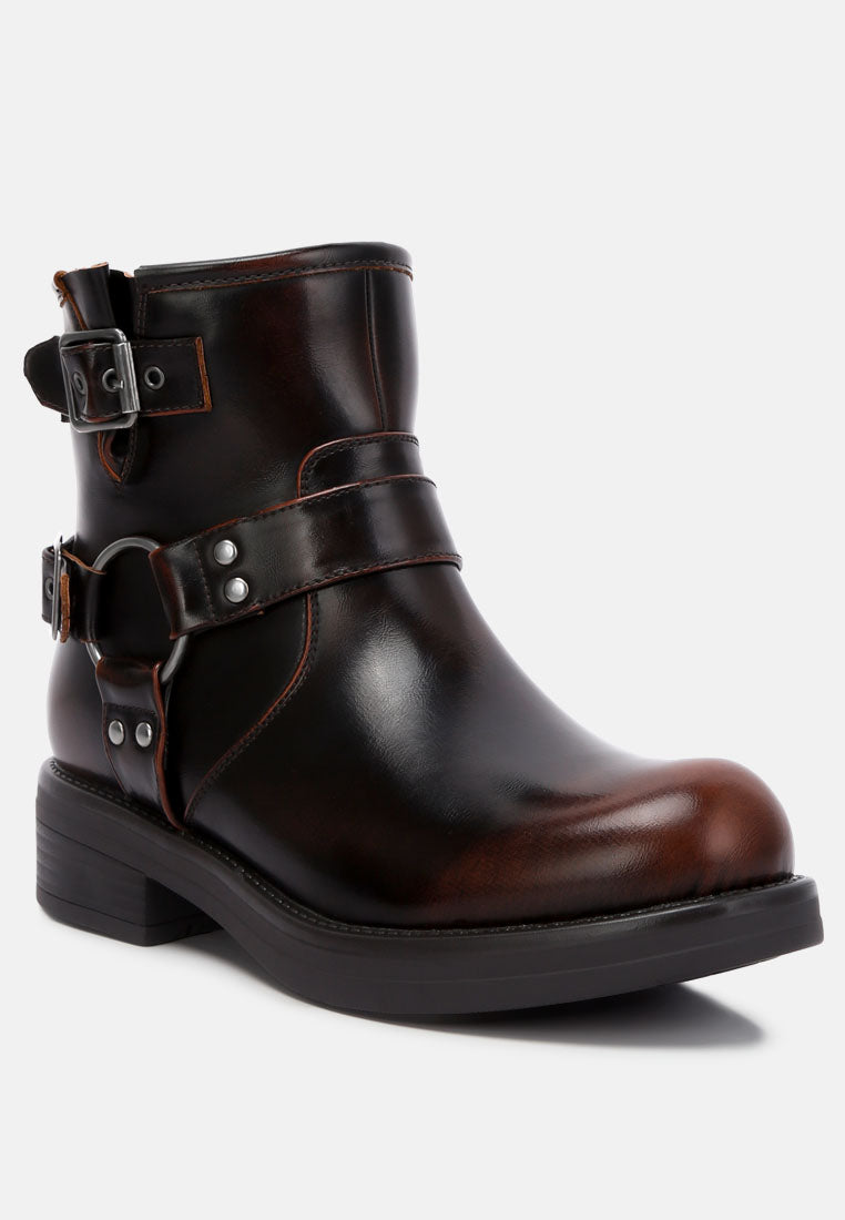 allux brushed faux leather pin buckle boots by London Rag