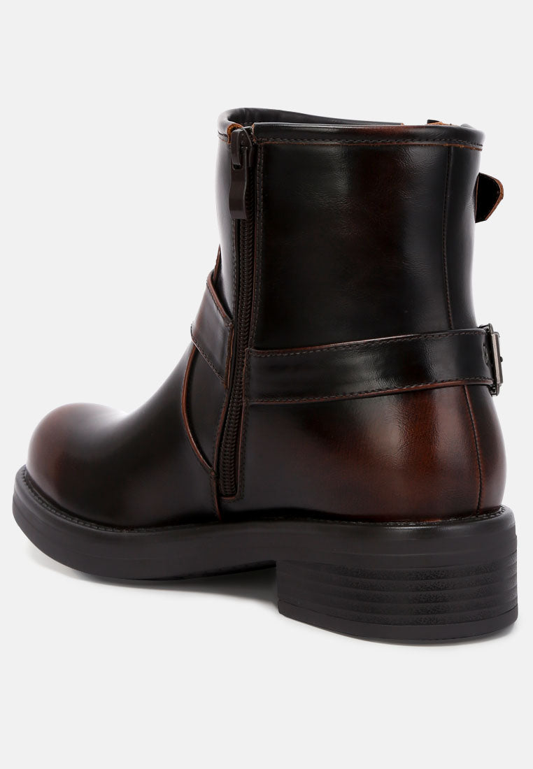 allux brushed faux leather pin buckle boots by London Rag