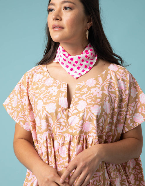Load image into Gallery viewer, Meadow Dress - Floral Escape in Baked Clay &amp; Neon Pink by And For Good
