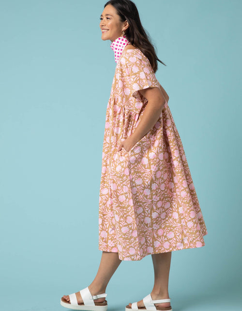 Load image into Gallery viewer, Meadow Dress - Floral Escape in Baked Clay &amp; Neon Pink by And For Good

