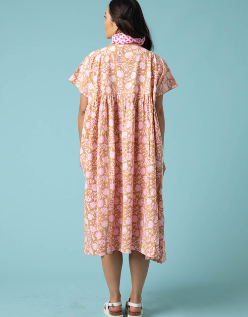 Load image into Gallery viewer, Meadow Dress - Floral Escape in Baked Clay &amp; Neon Pink by And For Good
