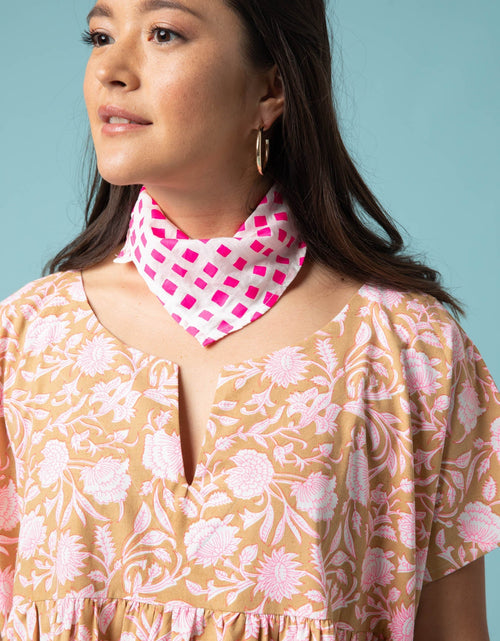 Load image into Gallery viewer, Meadow Dress - Floral Escape in Baked Clay &amp; Neon Pink by And For Good
