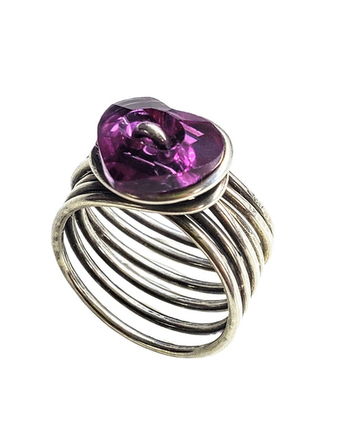 Load image into Gallery viewer, Wire Wrapped Pink Crystal Heart Glam Ring by Alexa by Alexa Martha Designs
