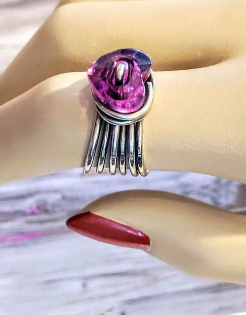 Load image into Gallery viewer, Wire Wrapped Pink Crystal Heart Glam Ring by Alexa by Alexa Martha Designs
