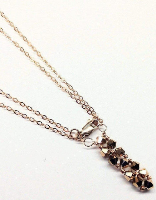 Load image into Gallery viewer, Super Sparkly Crystal Rock Candy Beaded Rose Gold Crystal Bar Necklace by Alexa Martha Designs
