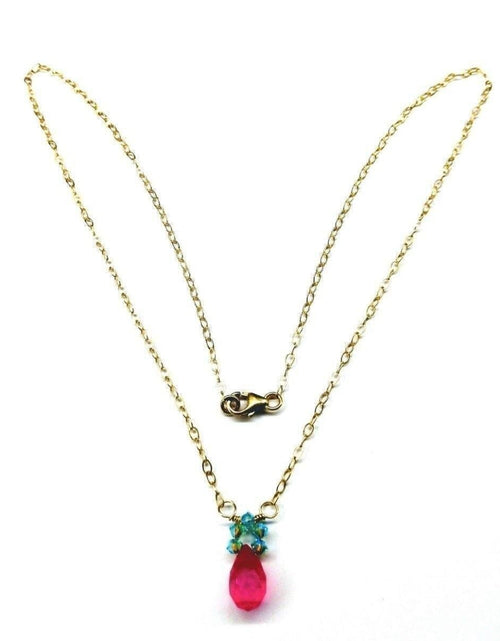 Load image into Gallery viewer, Pink Gemstone Drop and Turquoise Crystal 14 K Gold Filled Necklace by Alexa Martha Designs
