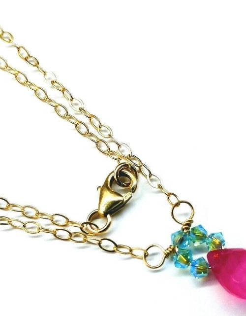 Load image into Gallery viewer, Pink Gemstone Drop and Turquoise Crystal 14 K Gold Filled Necklace by Alexa Martha Designs
