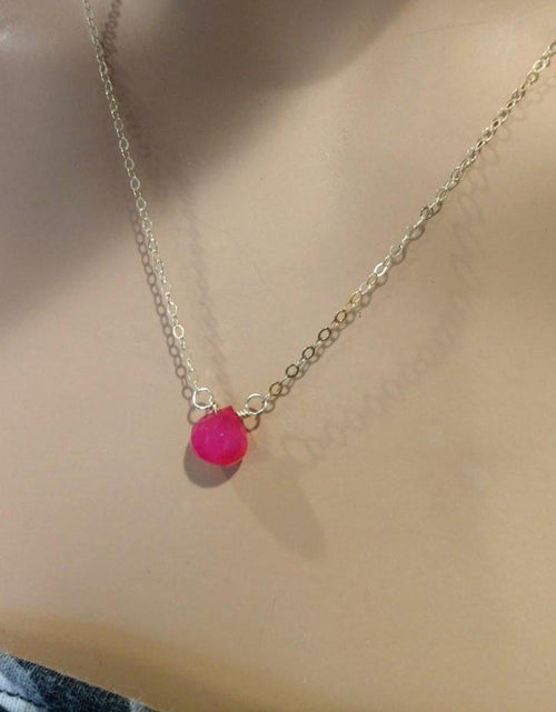 Load image into Gallery viewer, Tiny Hot Pink Chalcedony Gold Filled Necklace by Alexa Martha Designs
