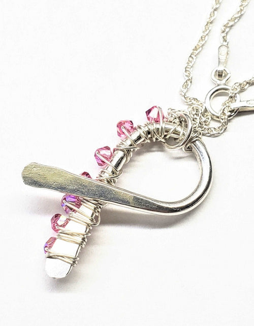 Load image into Gallery viewer, 2024 Breast Cancer Awareness Crystal Ribbon Necklace - Limited Edition of 10 by Alexa Martha Designs
