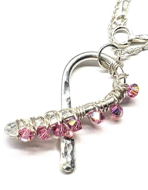 Load image into Gallery viewer, 2024 Breast Cancer Awareness Crystal Ribbon Necklace - Limited Edition of 10 by Alexa Martha Designs
