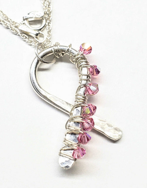 Load image into Gallery viewer, 2024 Breast Cancer Awareness Crystal Ribbon Necklace - Limited Edition of 10 by Alexa Martha Designs
