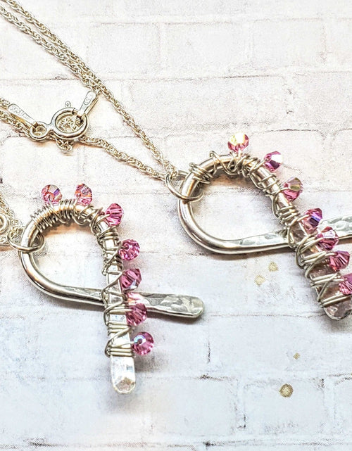 Load image into Gallery viewer, 2024 Breast Cancer Awareness Crystal Ribbon Necklace - Limited Edition of 10 by Alexa Martha Designs
