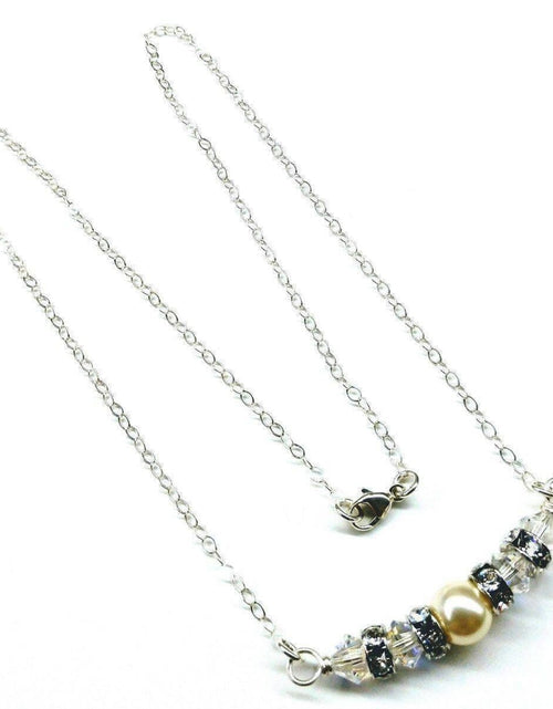 Load image into Gallery viewer, Silver Swarovski Crystal Pearl Bar Bridal Necklace by Alexa Martha Designs
