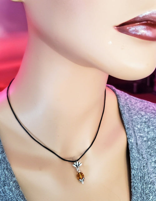 Load image into Gallery viewer, Silver Crystal Pineapple Leather Necklace by Alexa Martha Designs

