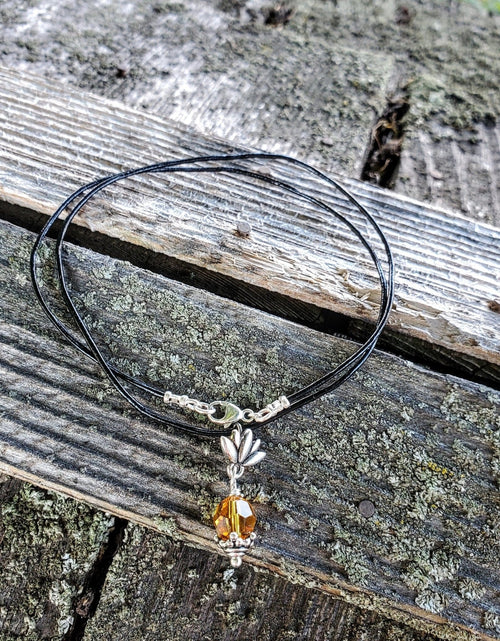 Load image into Gallery viewer, Silver Crystal Pineapple Leather Necklace by Alexa Martha Designs
