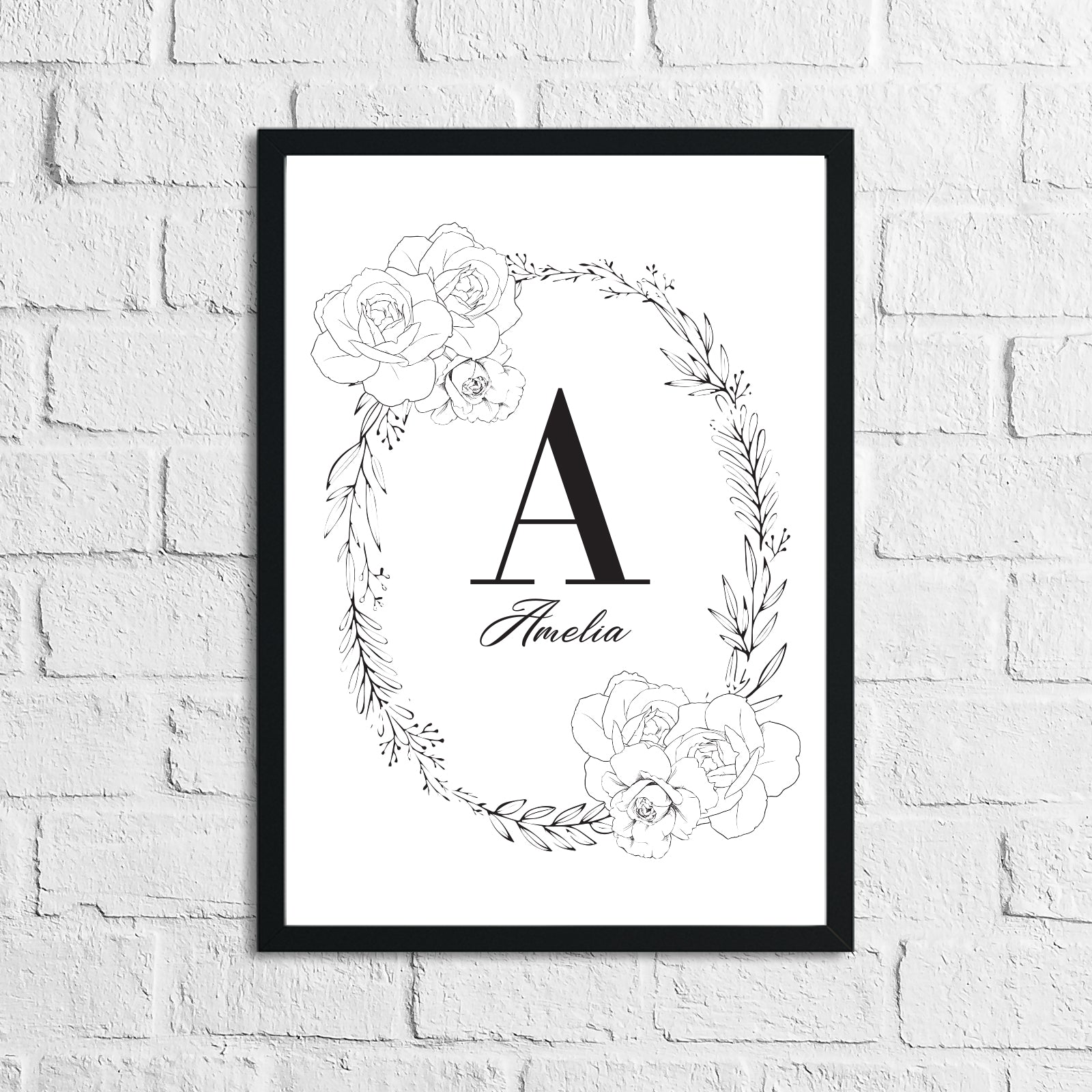 Black Rose Wreath Name Children's Room Wall Decor Print by WinsterCreations™ Official Store