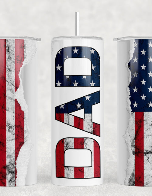 Load image into Gallery viewer, American Flag Dad|Skinny Tumbler|Optional Bluetooth Speaker| Speaker Color Varies by Rowdy Ridge Co
