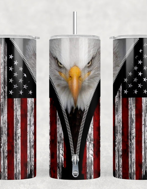 Load image into Gallery viewer, American Flag Eagle - 20 oz Steel Skinny Tumbler - Optional Blue Tooth Speaker - Speaker Color will Vary by Rowdy Ridge Co
