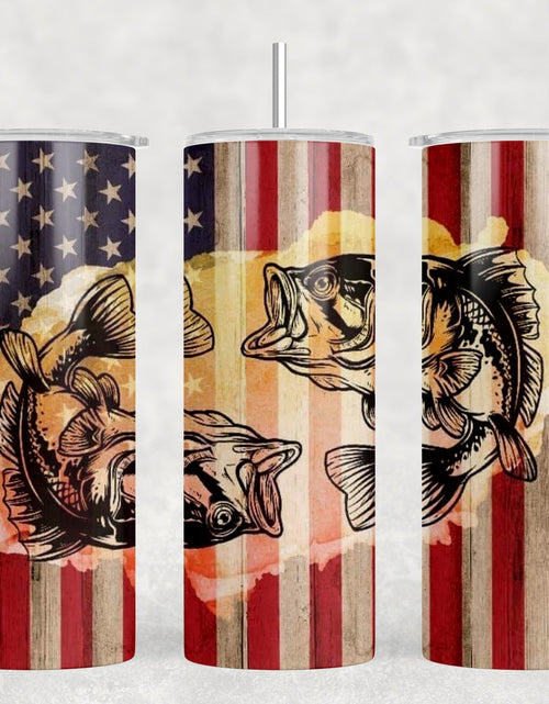 Load image into Gallery viewer, American Flag Fishing|Skinny Tumbler|Optional Bluetooth Speaker| Speaker Color Varies by Rowdy Ridge Co
