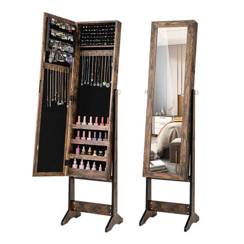 Load image into Gallery viewer, Mirrored Standing Jewelry Cabinet Storage Box-Brown
