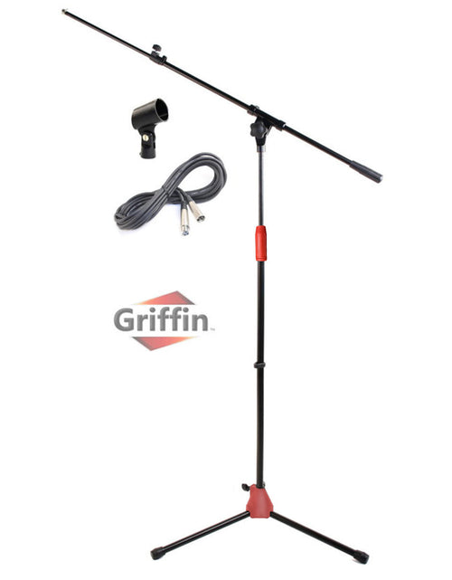 Load image into Gallery viewer, Microphone Stand with Telescoping Boom, XLR Cable and Mic Clip Package by GRIFFIN - Premium Tripod by GeekStands.com
