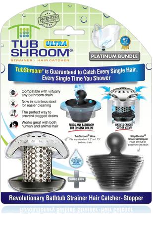 Load image into Gallery viewer, TubShroom Ultra (Stainless) Plus StopShroom® Plug Combo for Tub Drains by TubShroom.com

