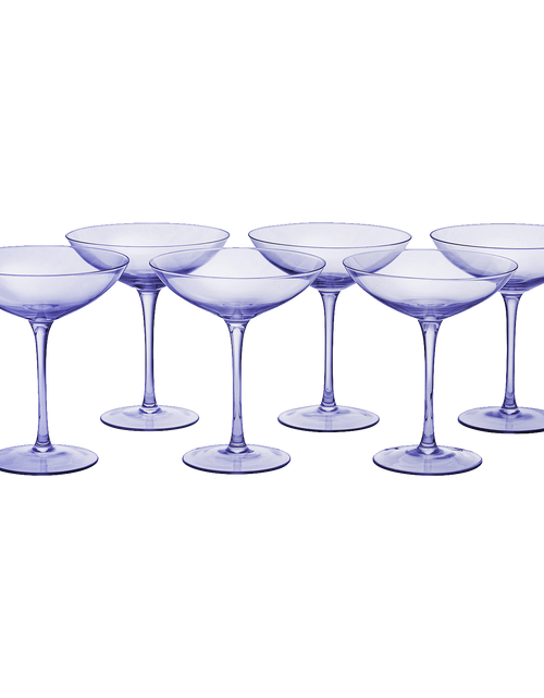 Load image into Gallery viewer, Lavender Champagne Coupes 12oz Set of 6 by The Wine Savant - Colored Champagne Glasses, Prosecco, Mimosa Glasses Set, Cocktail Glass Set, Bar Glassware Bachelorette Anniversary Gifts by The Wine Savant
