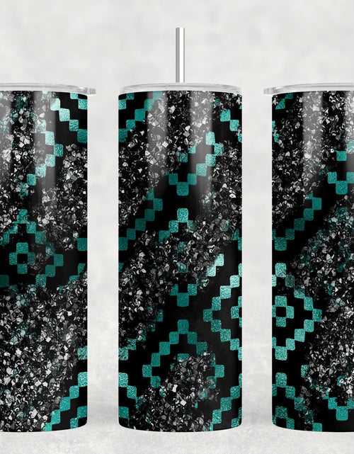 Load image into Gallery viewer, Aztec faux glitter|Skinny Tumbler|Optional Bluetooth Speaker| Speaker Color Varies by Rowdy Ridge Co
