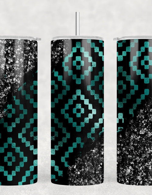 Load image into Gallery viewer, Aztec faux glitter|Skinny Tumbler|Optional Bluetooth Speaker| Speaker Color Varies by Rowdy Ridge Co
