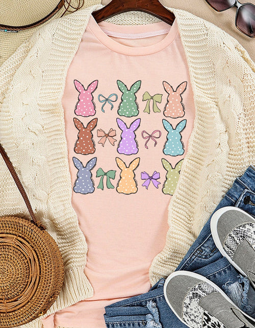 Load image into Gallery viewer, Dotty Bunny Bow Graphic Short Sleeve T-Shirt
