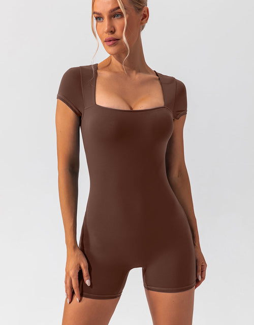 Load image into Gallery viewer, Square Neck Cap Sleeve Active Romper
